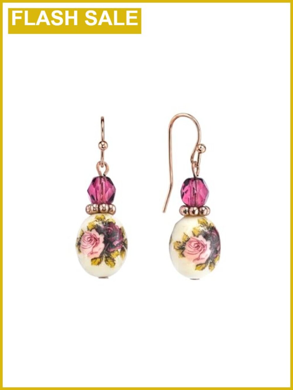 Crystal Bead Flower Drop Dangle Earrings French Wire 1.5in